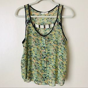 Lush neon button up tank top with cute cut outs